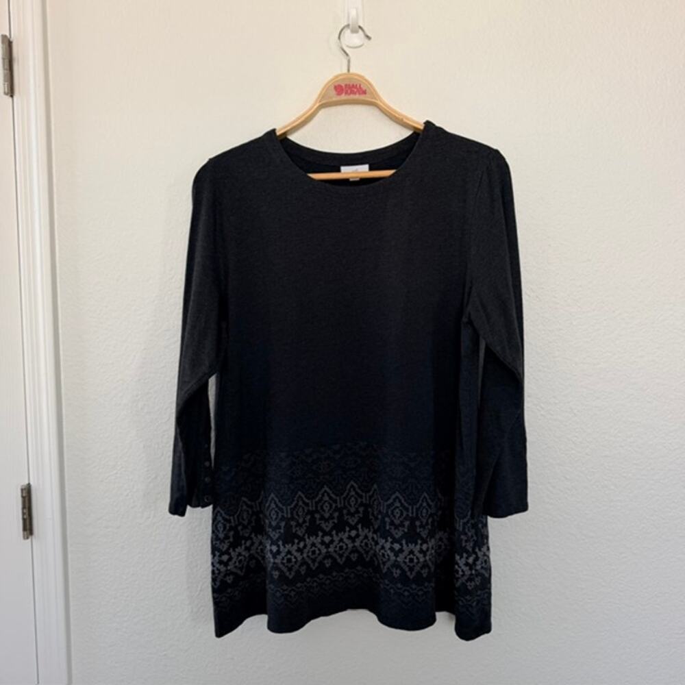 J. Jill Gray Tunic Embroidered Bracelet Sleeve Button Cuff Fall Winter Women XL